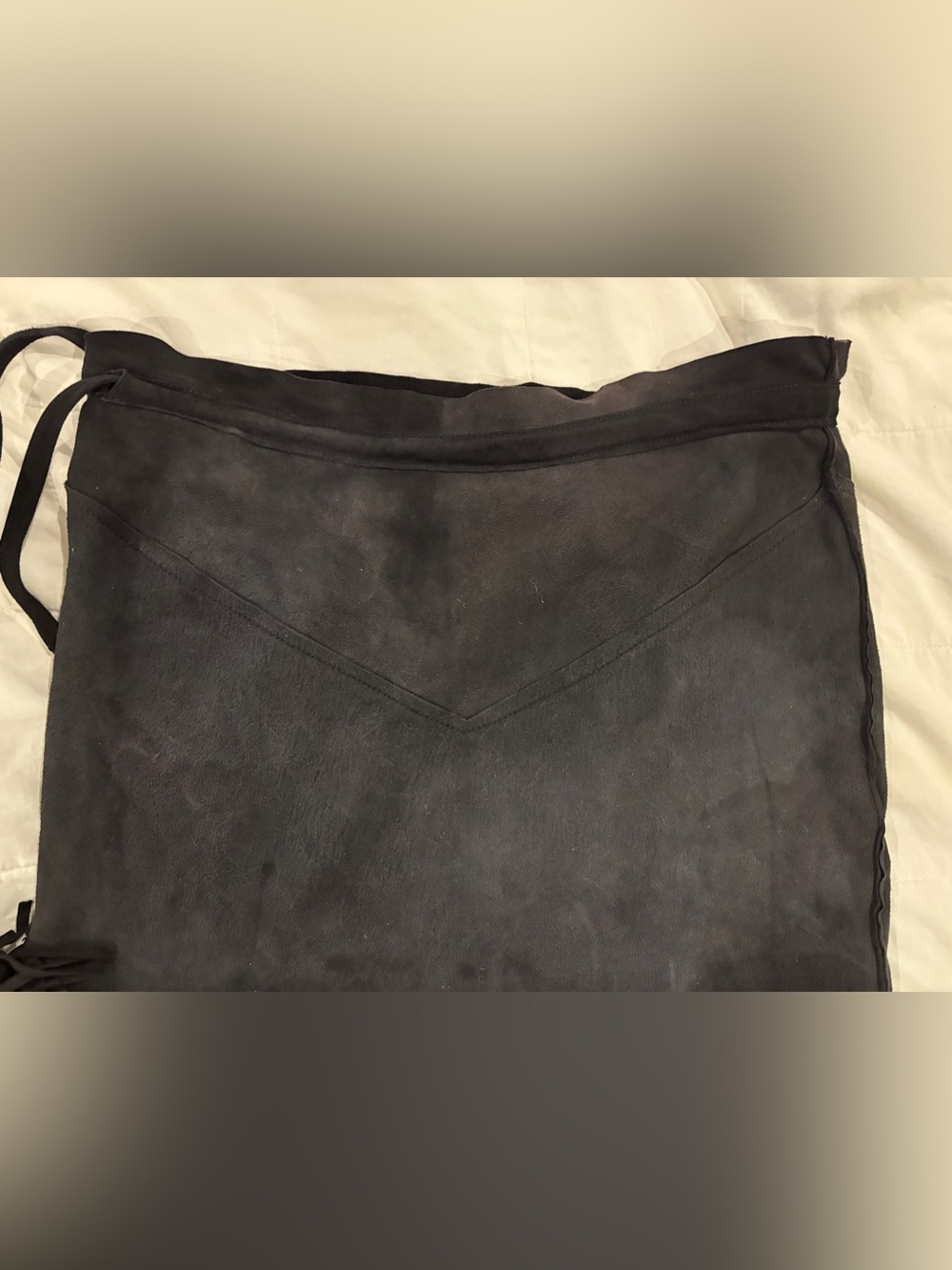 100% Black Suede Wrap Skirt with Fringe - Picture 6 of 7